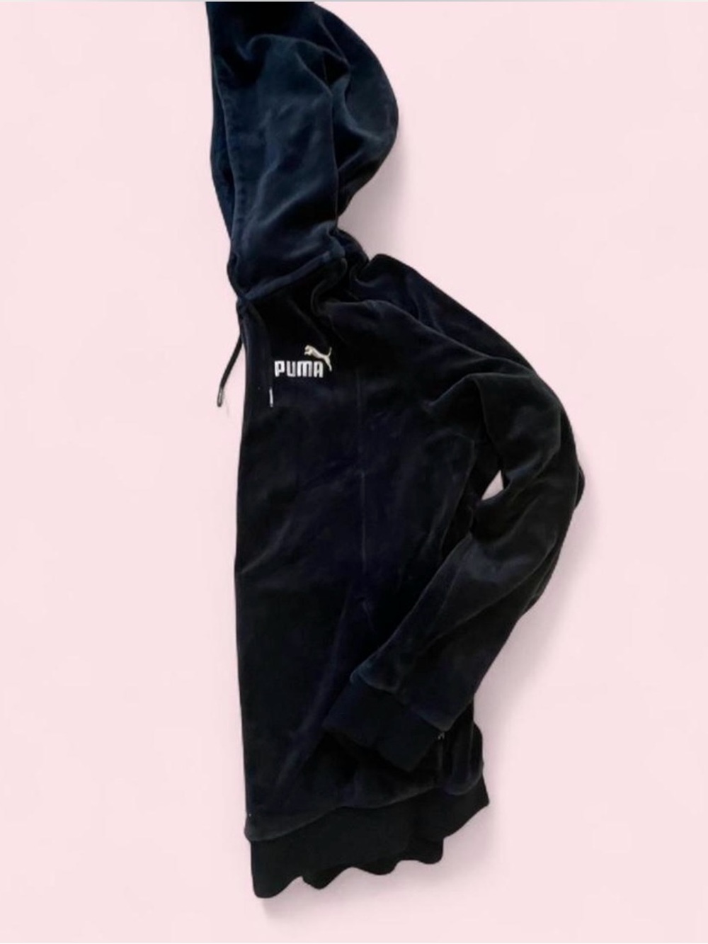 Puma Women’s Black Velour Hoodie with White Logo in size S - Picture 5 of 7